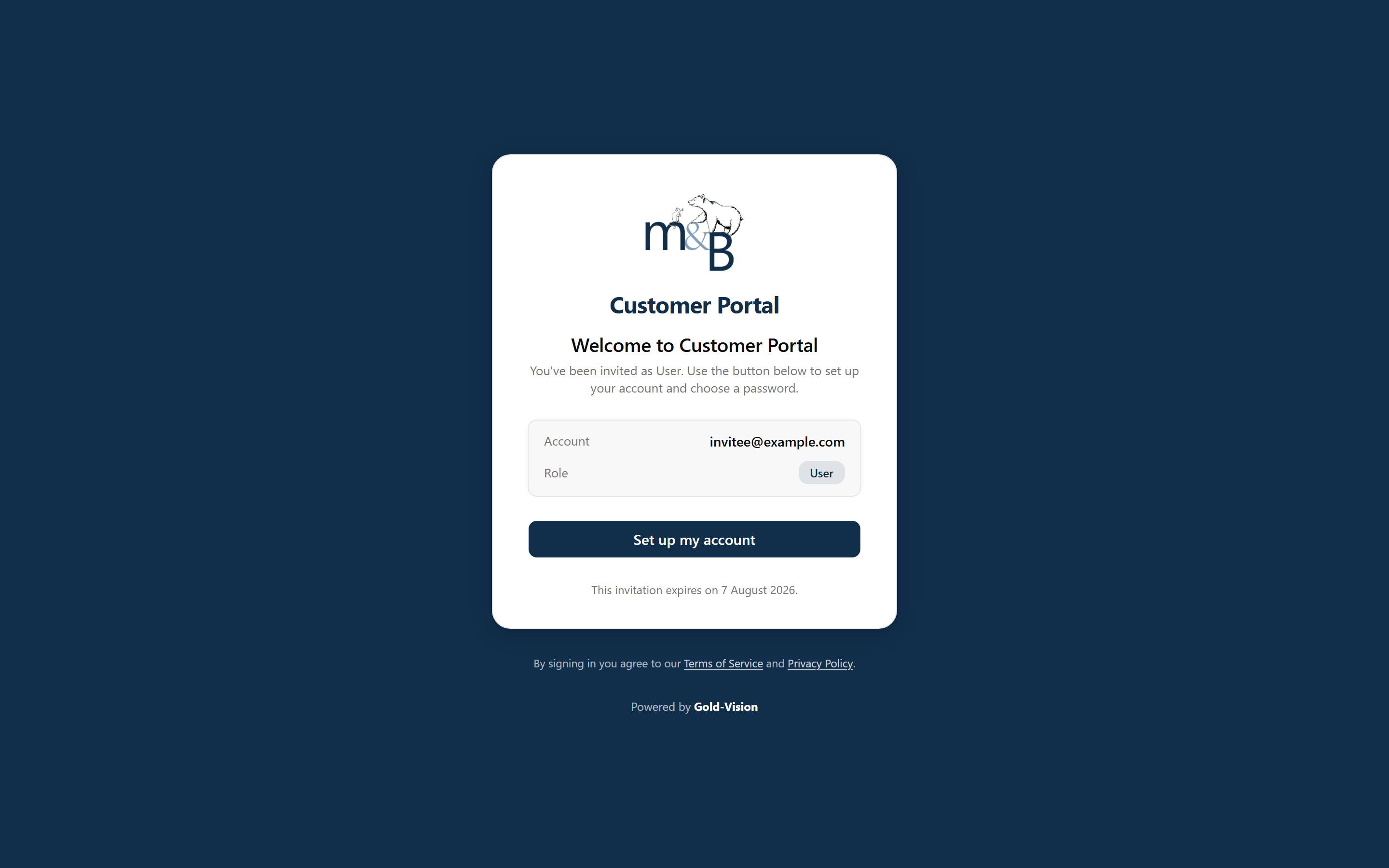The invitation page showing the invited email address and access level
